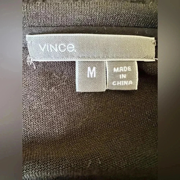 Vince Womens V Neck Shirt Black White colorblock Semi Sheer Long Sleeve Top Sz M - Picture 12 of 12